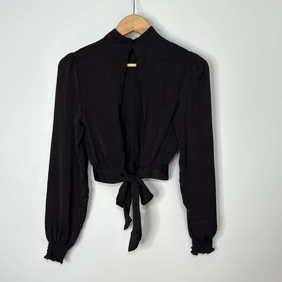 H&M Divided Black Long Sleeve Open Back Blouse Size 2 - Picture 4 of 8